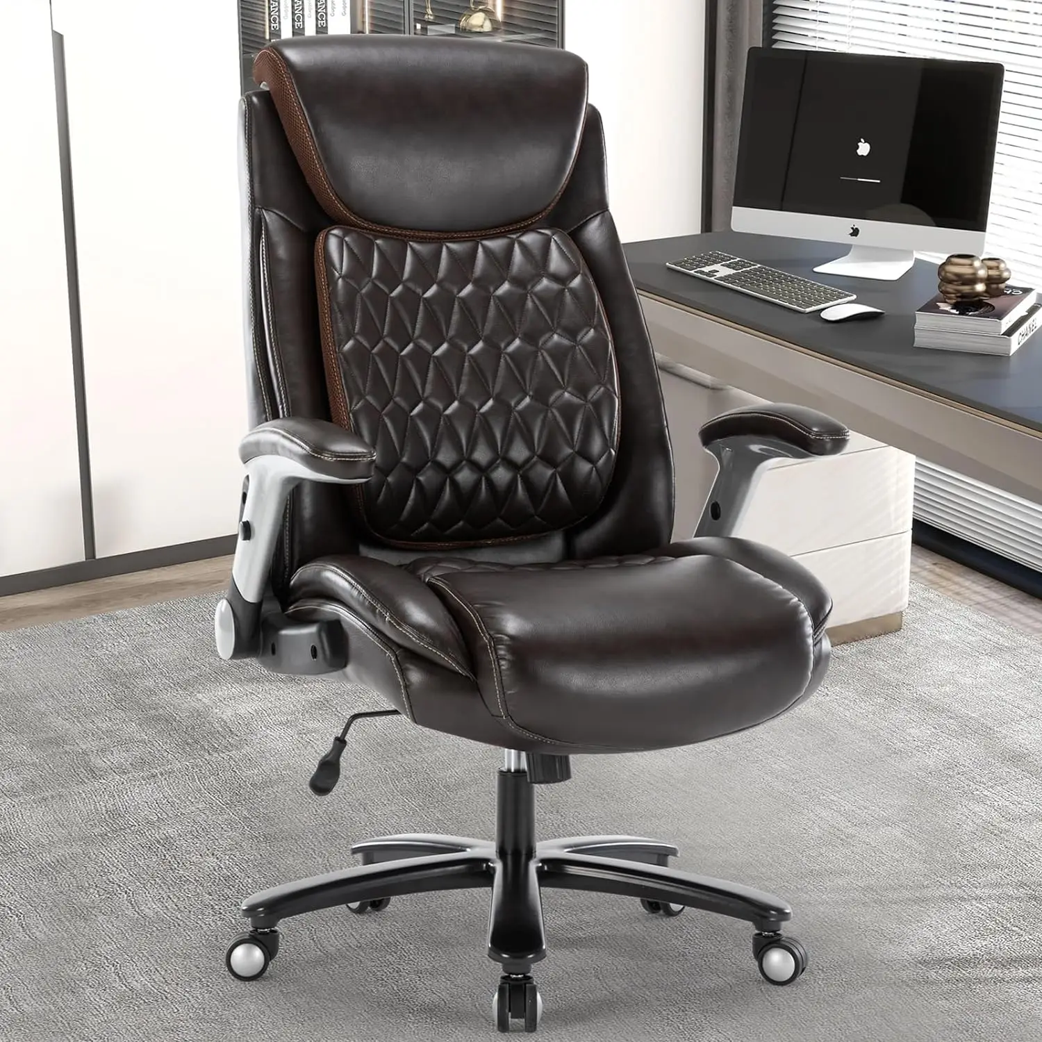 

Big and Tall 400lbs Office Chair Executive Office Desk Chair Luxury Pu Leather Home Computer Chair,Wide Seat,Brown
