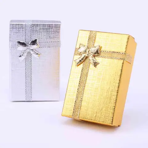 10Pcs 5x8x2.5cm Jewelry Box Gold Silver Gift Cardboard Boxes for Pendent Necklace Earrings Rings Bag Packaging with White Sponge