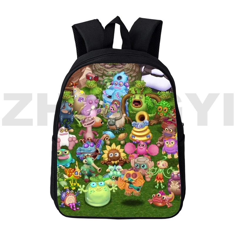 Mochilas 3D de dibujos animados para niñas y niños, juego divertido, My Singing Monsters, Harajuku, Preppy Primary Bookbag, 16 pulgadas