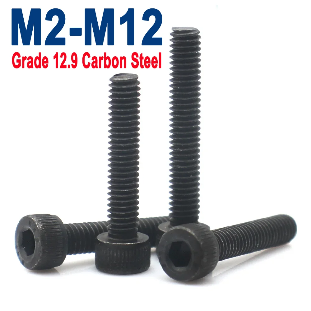 

50-2pcs M2 M2.5 M3 M4 M5 M6 M8 M10 M12 Grade 12.9 Carbon Steel Hex Socket Allen Head Bolts(Full Thread)Cylinder Cup Point Screws