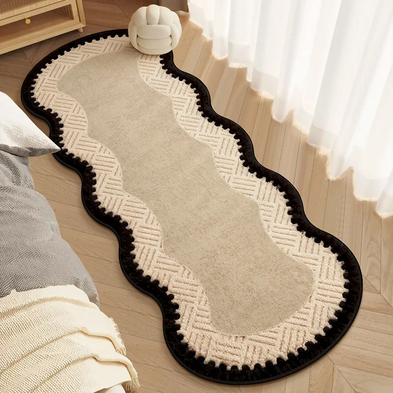 VIKAMA Wave shaped Soft Bedside Carpet Anti slip Washable Retro Wave shaped Floor Mat Bedroom Living Room Home Decoration