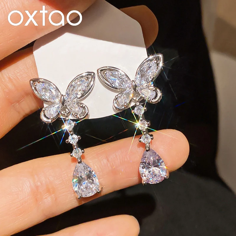 OXTAO Light Luxury Waterdrop Earrings Moissanite&Cubic Zirconia Butterfly Earrings 14K Gold Filled for Women Girl Party Jewelry