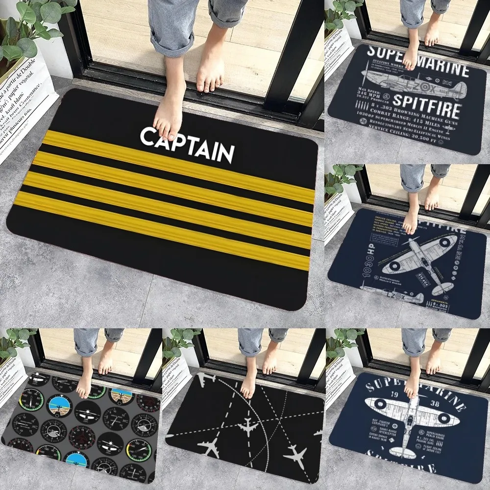 O-Pilot Captain Stripes Front Door Mat Anti-Slip Outd Floor Mat Graphic Printed Flannel Doormats for Bathroom Kitchen Entrance