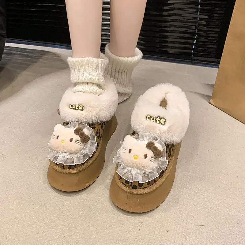 

Sweet Hello Kitty Anime Kawaii MINISO Ins Snow Boots Female Cute Cartoon Students Cotton Shoes Lovely Doll Gifts for Girls