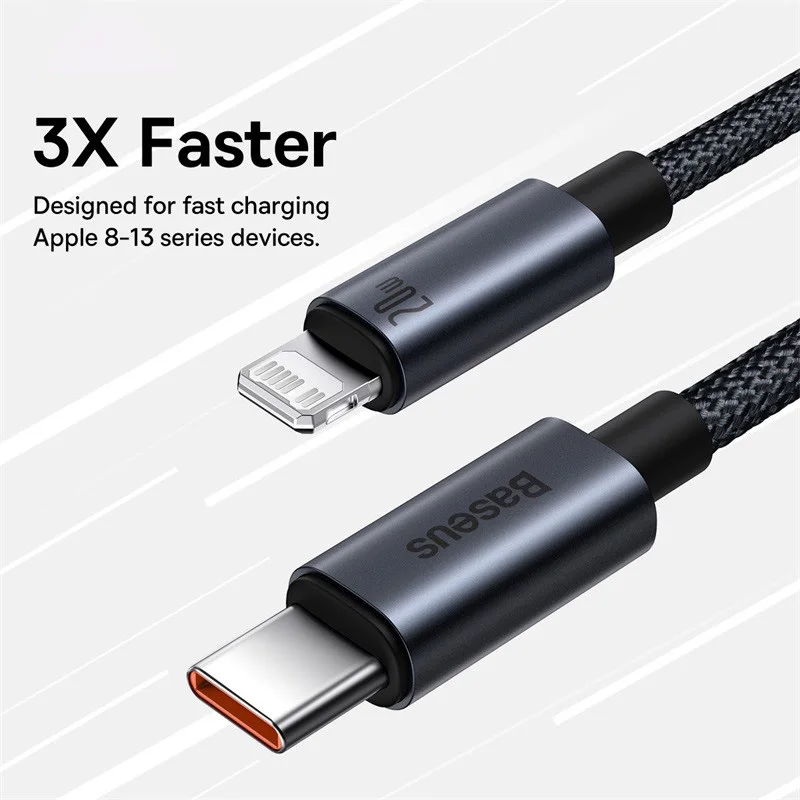 Baseus Cable USB para iPhone 13 12 11 pro max, cable USB de carga rápida para iPhone X XR 8, USB tipo C a lightning 2