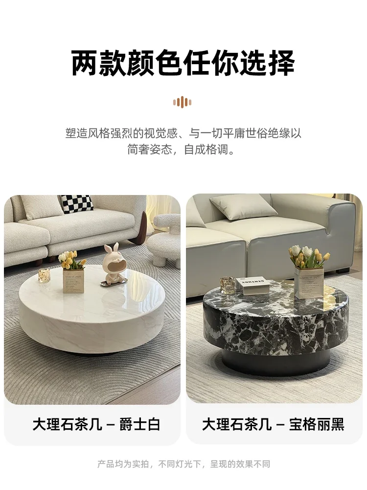 كريم نمط النمط الإيطالي ضوء طاولة شاي فاخرة غرفة المعيشة الحديثة المنزل بسيط طاولة شاي مستديرة من الرخام #5