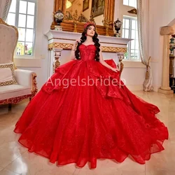 Angelsbridep Customized Sparkly Princess Vestido De 15 Años Red Ball Gown Quinceanera Dress Elegant Girls Evening Party Dresses