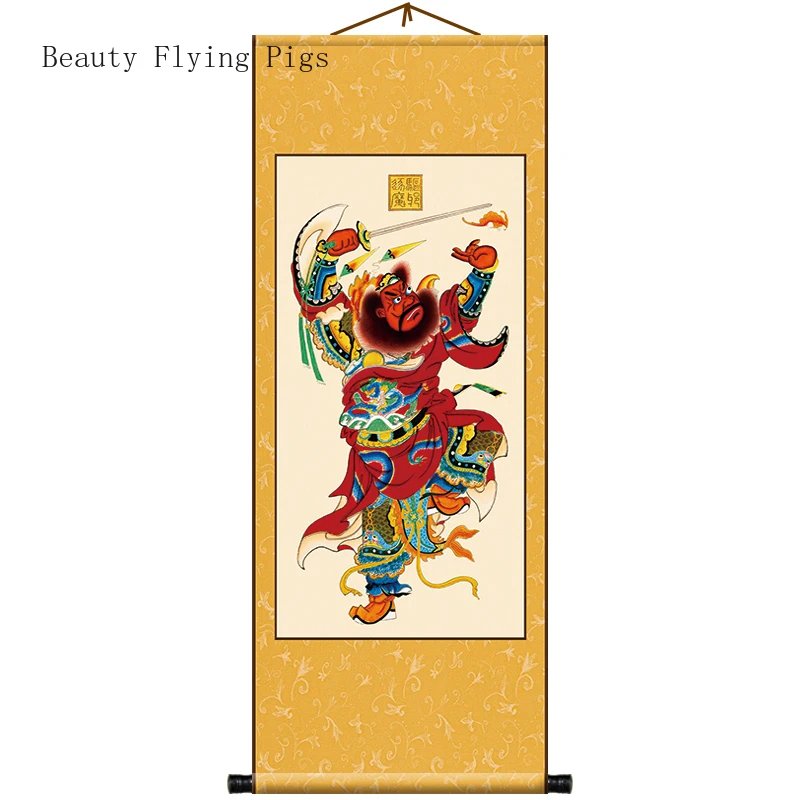 35x90cm Chinese style silk cloth, portrait of Tianshi Zhong Kui, study entrance scroll decoration painting feng shui  People