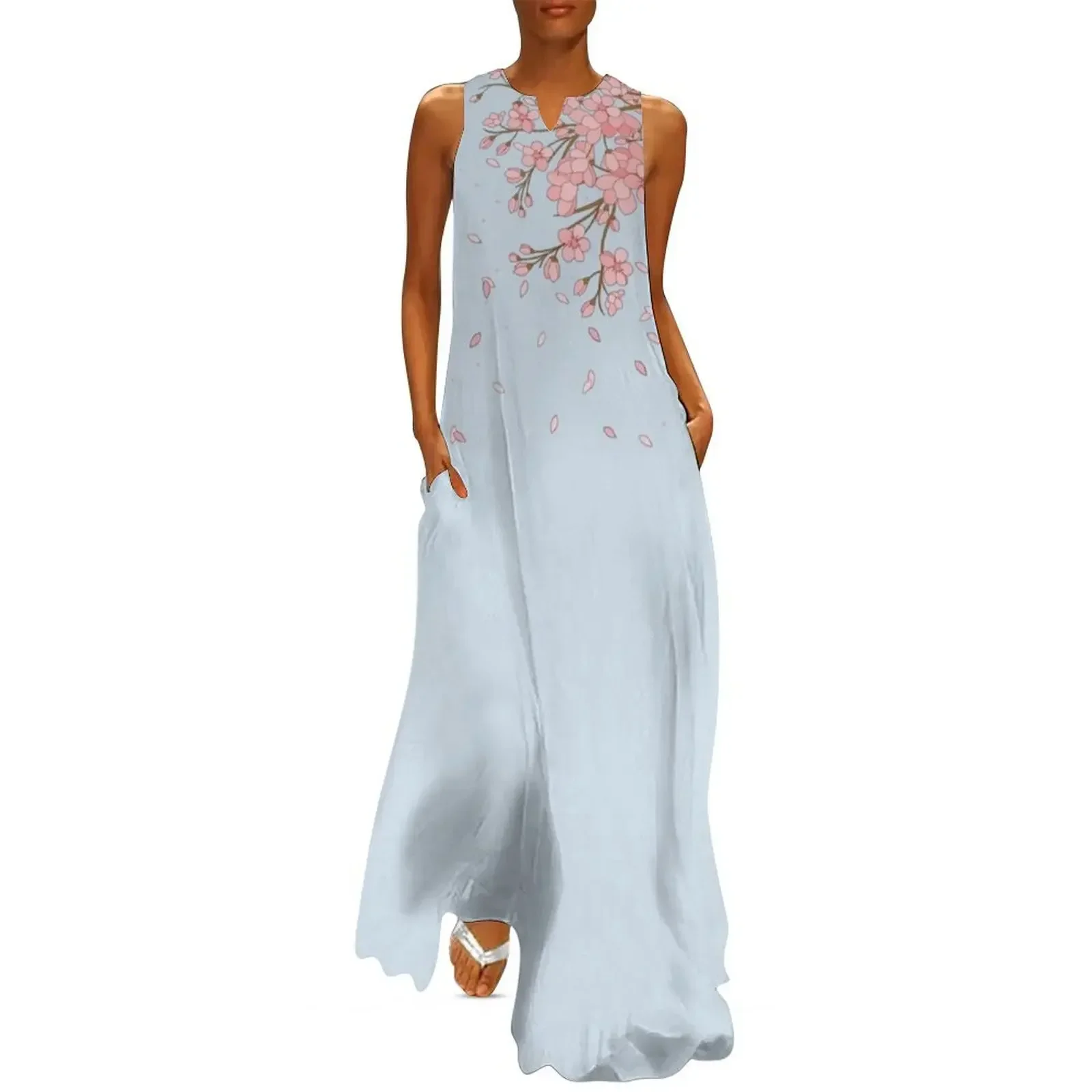

Japanese Cherry Blossom Pink Print Long Dress evening dress women Dresses Women's dress Evening gown
