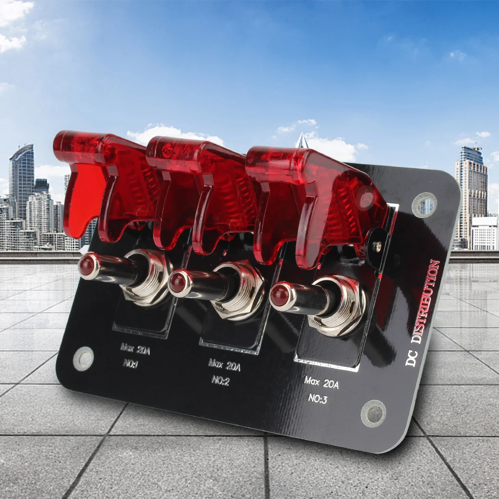 Toggle Switch Panel Ignition Switch Panel Red Waterproof Cover 12-24V Car Switch Panel For Car Truck Caravan 20A DC WIth Fuse