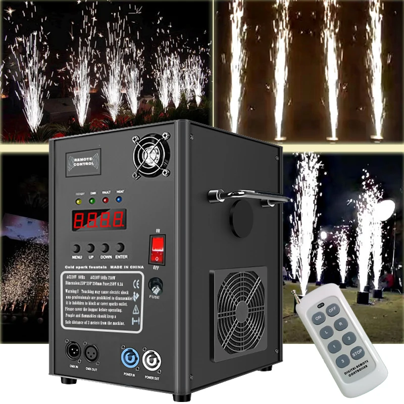Máquina de chispas frías de 750W con control remoto DMX, máquina de efectos especiales, máquinas de fuegos artificiales para fiestas, bodas, discotecas, DJ, bares, eventos y bailes.