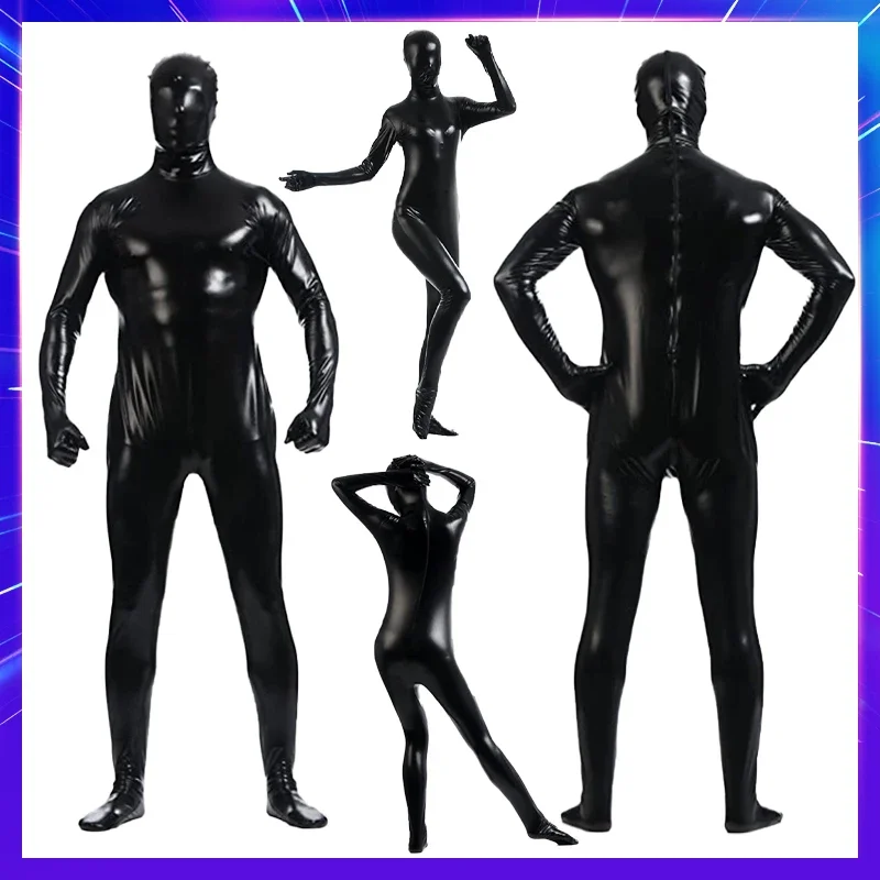 Men's Metallic Shiny Zentai Full Bodysuit Sexy Unisex Catsuit Costume Skin Tight Jumpsuit Halloween Party Dancewear For Women