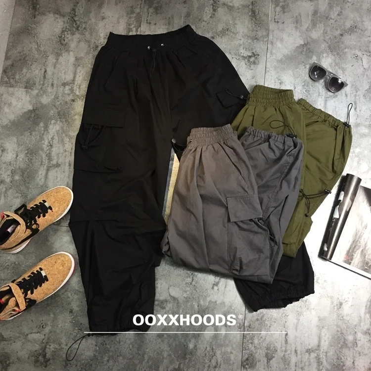 

Loose Wide Leg Pants Casual Long Trousers Men Women Autumn Winter Street Style Decorative Large Pocket Pure Color Loose Fit