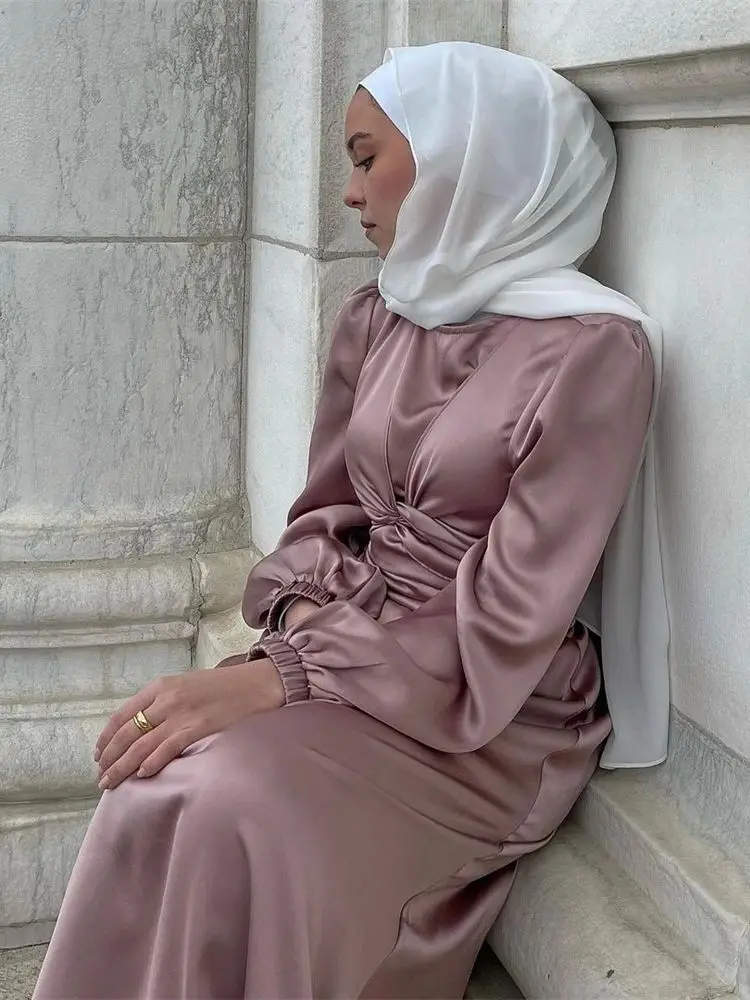 Ramadan Satin Abaya Dubai Luxury 2024 Muslim Damen Abayas For Women Kaftan Dress Islam Clothing Kebaya Caftan Marocain Femme