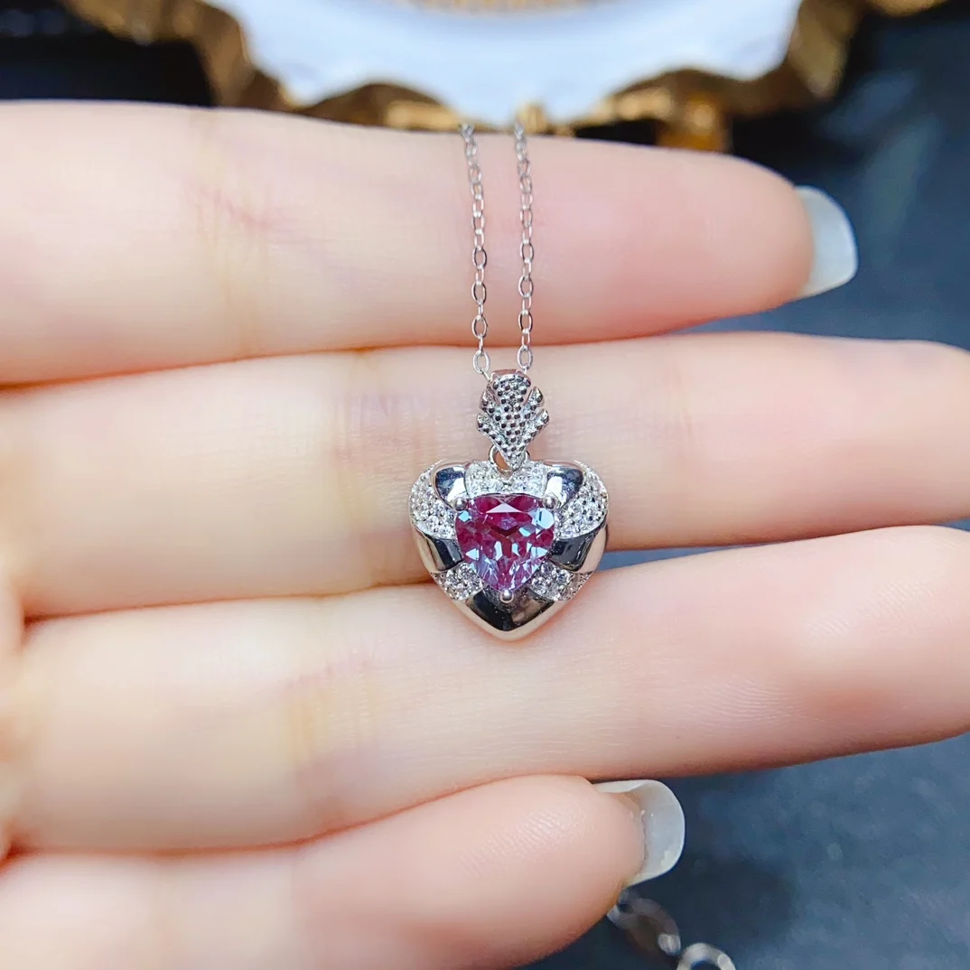 Alexandrite Heart Pendant In Sterling Silver 925 Alexandrite June Stone Pendant Necklace Color Change Alexandrite Jewelry