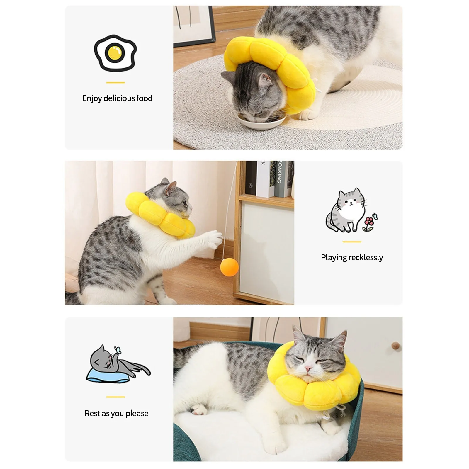 Sunflower Pet Collar Anti-Bite Surgery Anti-Lick Wound Healing Cat Protection Collars Soft Plush Elizabethan Collar