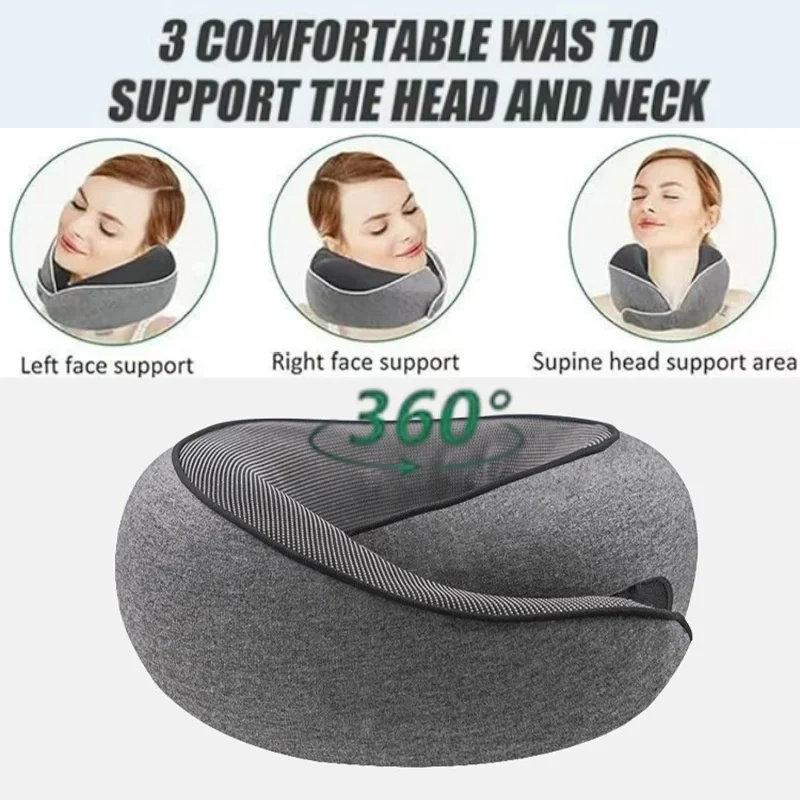 Travesseiro de viagem portátil em forma de u, espuma de memória, caracol, suporte para pescoço, travesseiro ajustável, macio, descanso de meio-dia