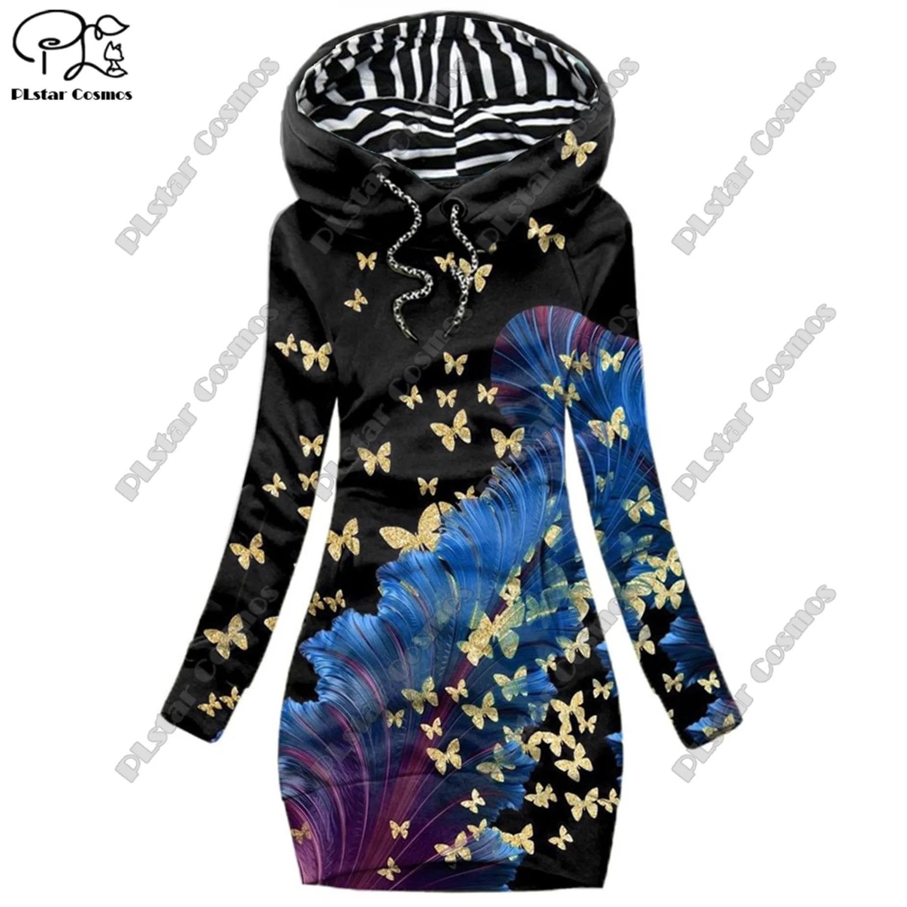 PLstar Cosmos 3D printed women's long sweatshirt dress floral butterfly snowflake pattern casual slimming series  X5