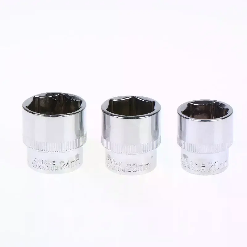 Short Hex Socket Mirror Polished Chrome-plated Steel Hex Socket Wrench Head For Auto Repair Home Tool 6-24mm 3/8