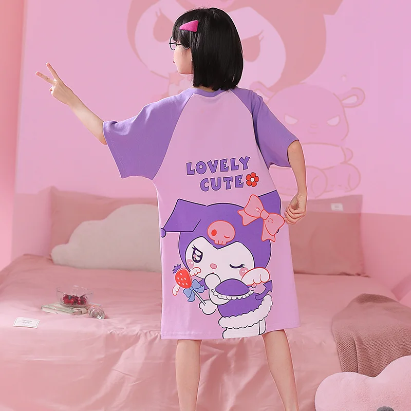 Sanrios Anime Cinna moroll Kuromi Cartoon süße Kinder Sommer Kurzarm Pyjama Rock Mädchen Baumwolle Home Kleidung Kleid Nachthemd