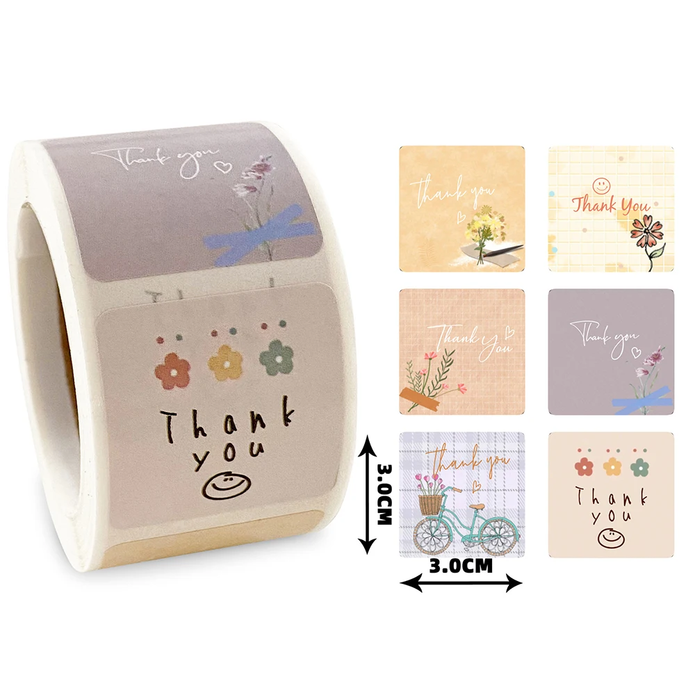 

300pcs Cute Designs Floral Thank You Stickers Birthday Wedding Party Decoration Upplies Seal Labels For Baking Packing Box
