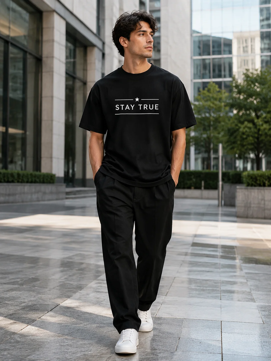

Men Graphic Tee Short Sleeve Loose Fit 50% Cotton 50% Polyester Stretch Fabric Minimalist Stay True Text Print Casual Summer