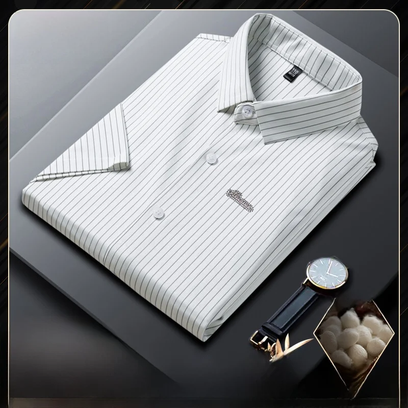 

Pierre Cardin Luxury Men's Silk No-Trace irt Faionable Striped ort Sve Ice Silk irt Sl T-irt for Men