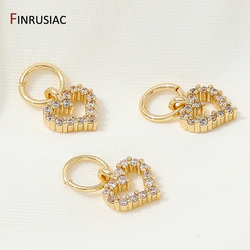 14K مطلية بالذهب النحاس لطيف القلب Charms المعلقات للمجوهرات ، مطعمة دلاية من حجر الزركون ل عقد دي اي واي سوار صنع الملحقات