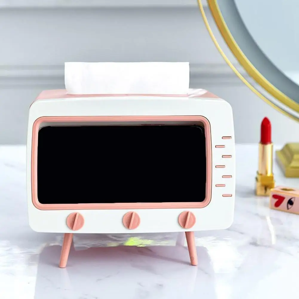 Pudełko na chusteczki w kształcie telewizora ze stojakiem na telefon komórkowy Dozownik pudełka na chusteczki Kawaii Kreatywny wielofunkcyjny pojemnik na chusteczki do salonu