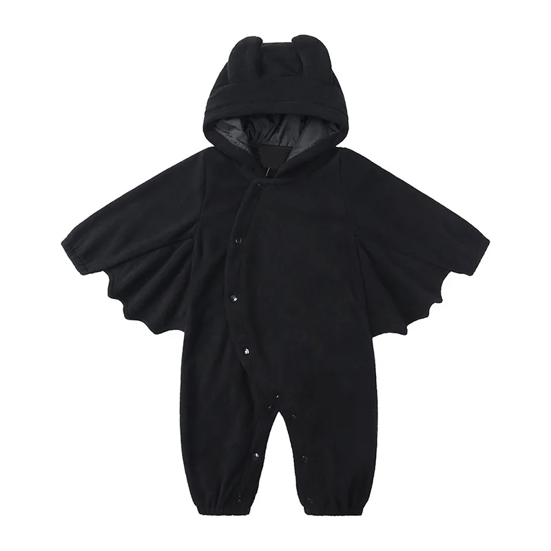 Warm Fleece Baby Halloween Bat Vampire Cosplay Devil Hooded Jumpsuit Kids Romper Boy Growings Girl Hoodies Jumpers One-Pieces