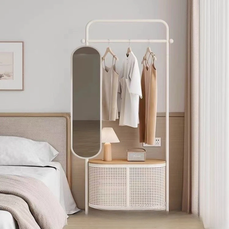 Iron Wrought French Cream-Style Clothes Rack, Floor-standing Bedroom Coat Rack, Bedside Full-Length Mirror