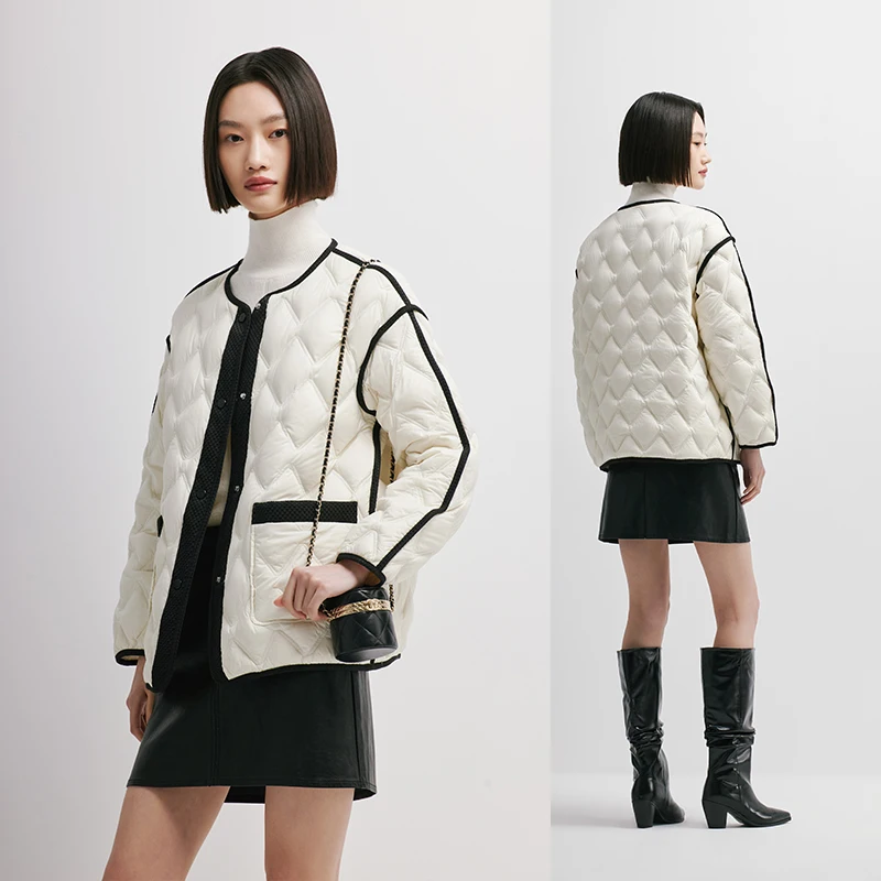 Chericom jaqueta curta feminina clássica contraste com zíper frontal calor elegante casacos leves de peito único y298006y