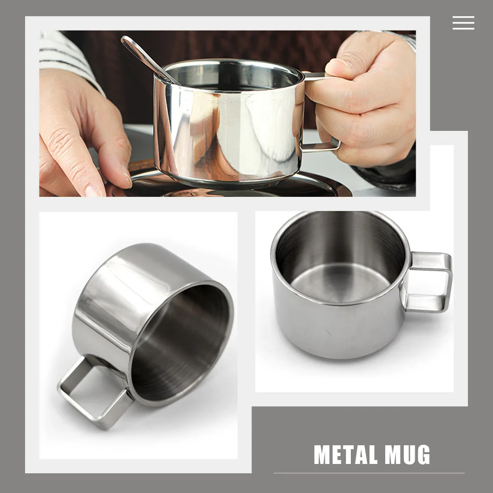 

1 set 1 Set Coffee With Spoon Saucer Stainless Steel Heat Insulated Water Ergonomic Handle Camping Multi-Function Metal Beer Cup