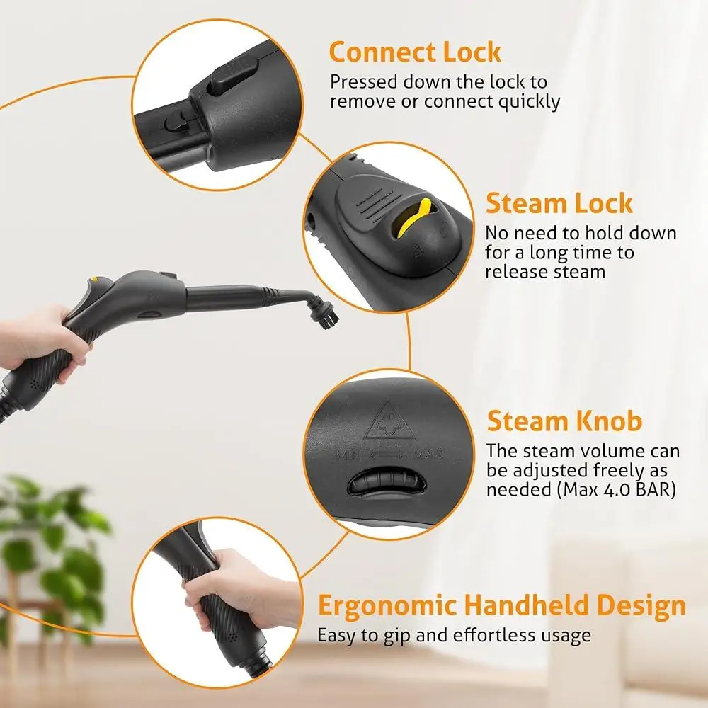 1500W Steam Cleaner Multipurpose High-Temp Floor Mop Pressure Washer 18" Surface Cleaner Home Kitchen Bathroom Car Cleaning