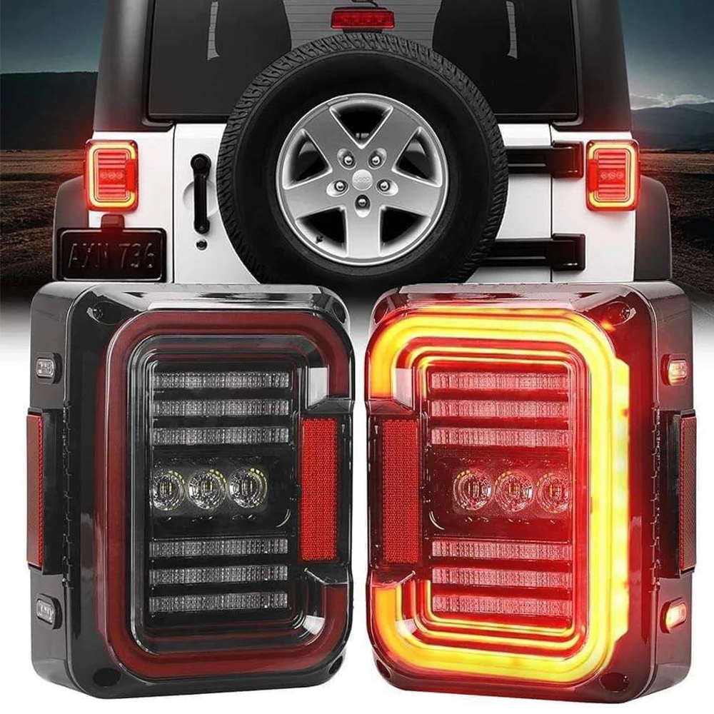 

SXMA J405 Smoked LED Tail Light 2 PCS EU US Version LED Brake Reverse Turning Light Red Amber Light For Jeep Wrangler JK 07-17
