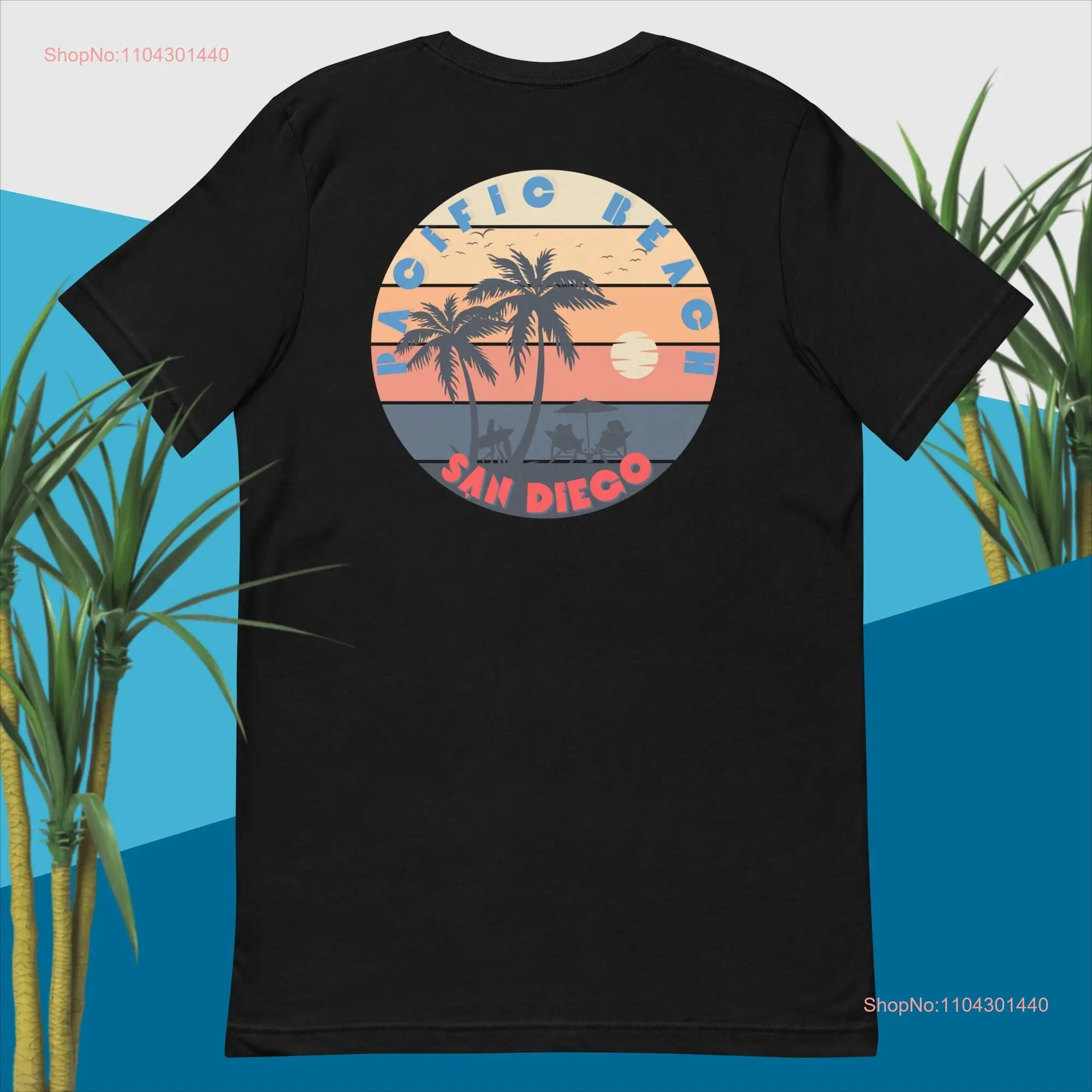 Pacific Beach California Palm Tree And Sunshine T Shirt San Diego Shurt long or short sleeves