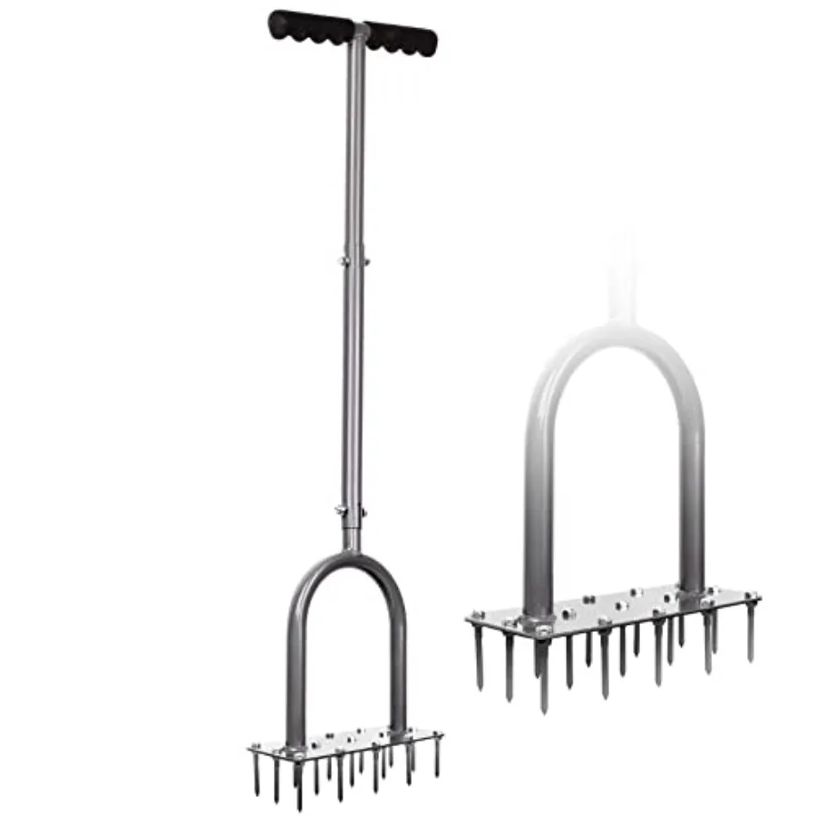 

Walensee Lawn Aerator Spike Metal Manual Dethatching Soil Aerating Lawn with 15 Iron Spikes, Pre-Assembled Grass Plug Aerator T
