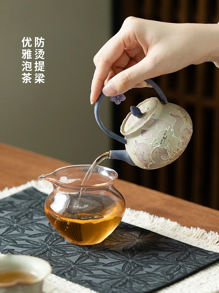 

Firestone Red Teapot High-End Creative Pure Hand Drawing Nine Tail Fairy Ceramic Kettle Set