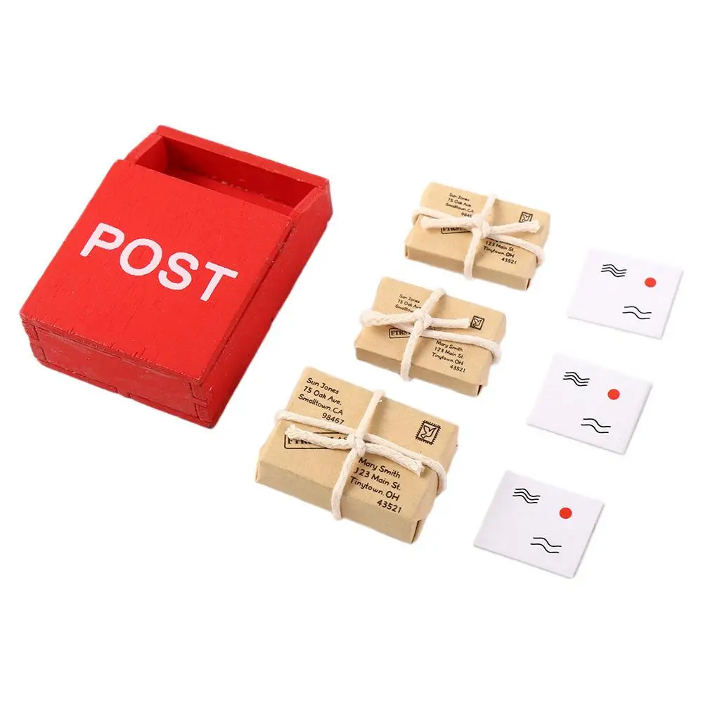 Model Toy Decorative Craft Mini Mailbox With Mail Sack Postcard Dollhouse Miniature Letter Box Simulation Furniture Toy