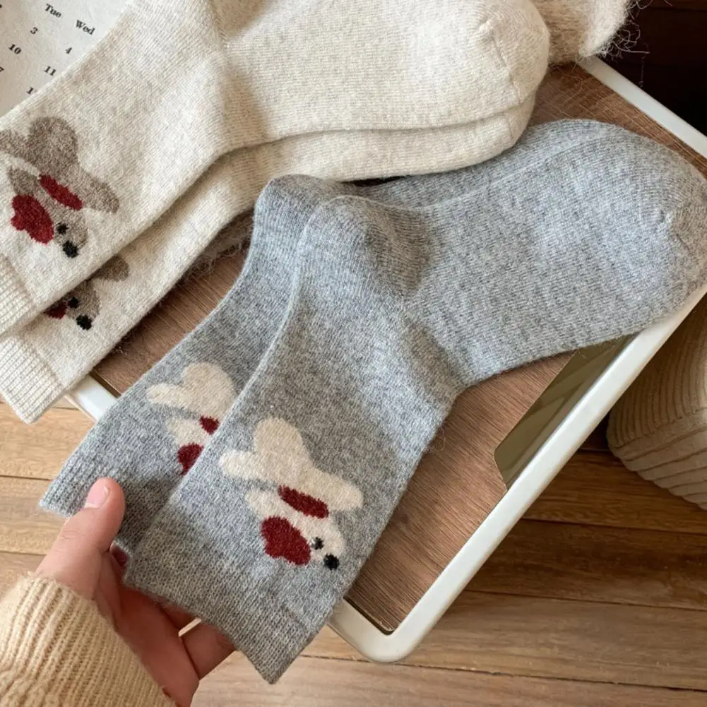 

Pattern Socks 5 Pairs Student Socks with Cartoon Puppy Design Thickened Fleece Lining Winter Warmth Socks Stretch Fit Cozy Thick