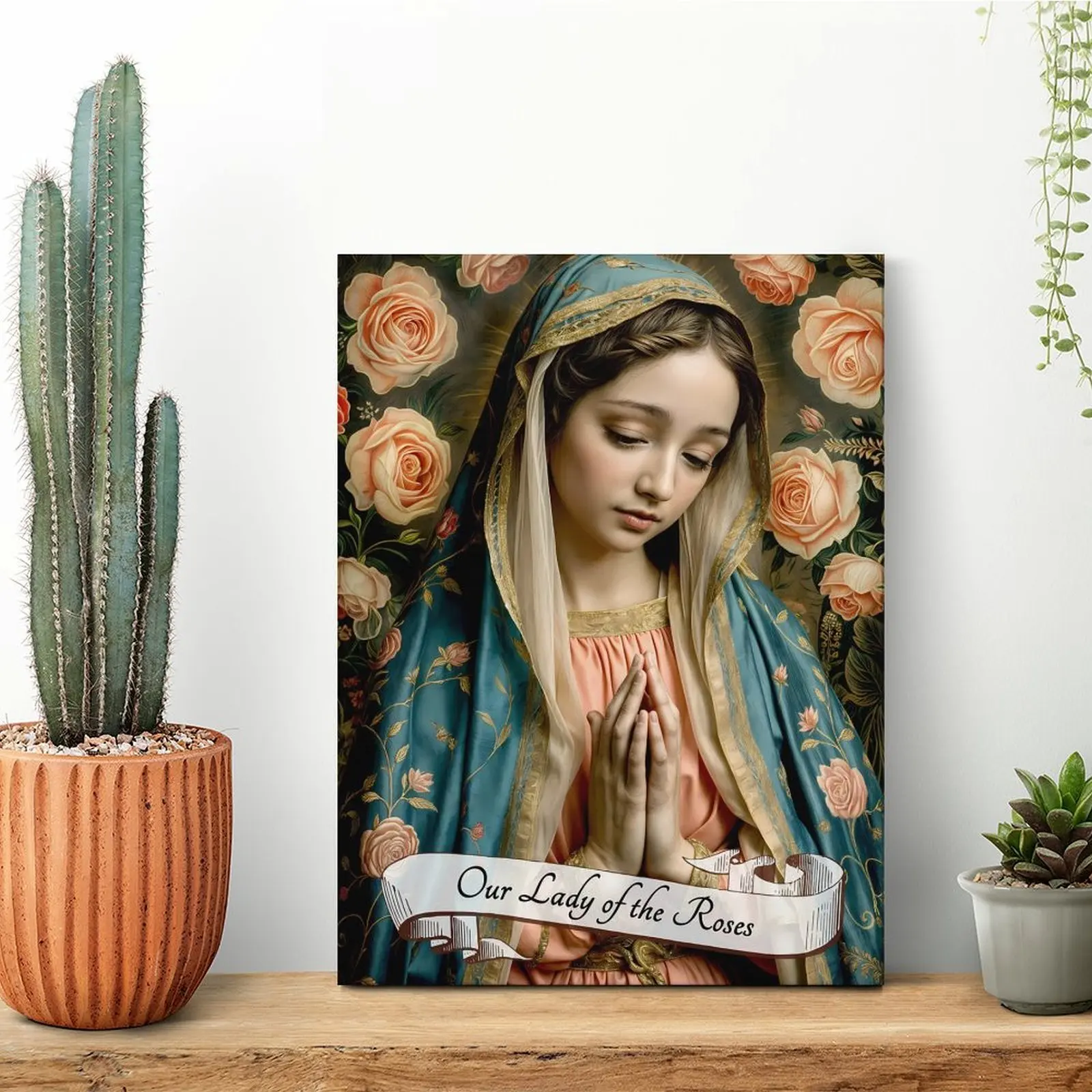 バラの聖母キャンバス絵画-シネマ壁装飾-パーソナライズされた洞窟-錆びた額縁付き壁画