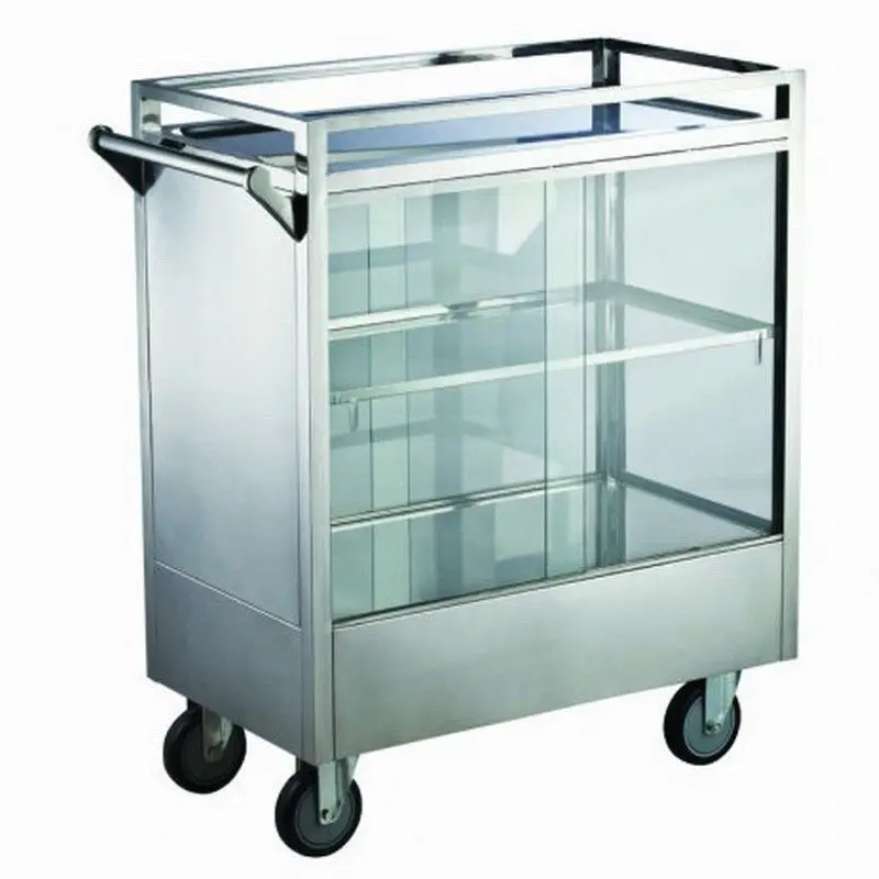 Stainless steel trolley catering snack stall breakfast cart display cabinet