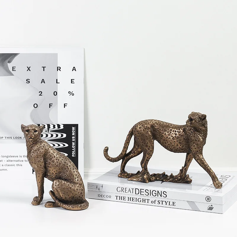 Animal Statue Decoration Living Room Home Decor Sculptures & Figurines Vintage Ornaments For Home Deskop Table Retro Leopard