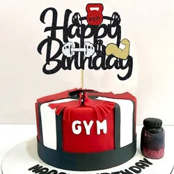 Cake Topper Weightlifting Happy Birthday Sports Pump Iron Kids Boy Man Party Baby Shower Cupcake Decoration Baking Supplies DIY
