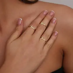 Gepersonaliseerde Custom Handschrift Naam Ringen Rvs Open Verstelbare Paar Beloven Ringen Voor Vrouwen Romantische Sieraden Geschenken