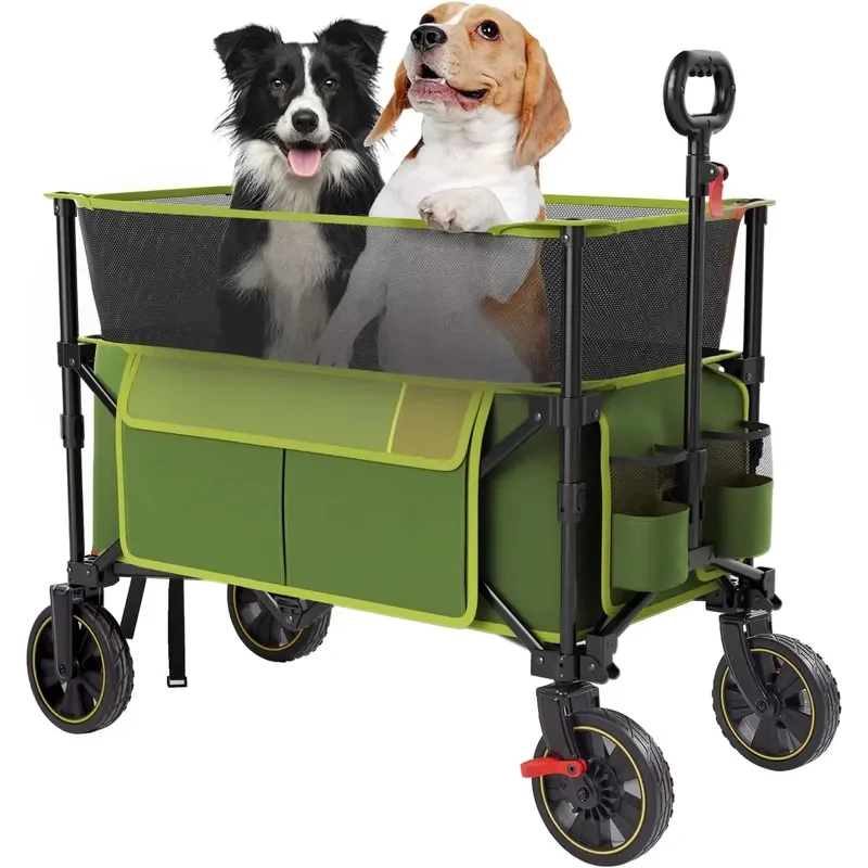 STLF Green 350L Foldable Camping Wagon with Mesh Storage-Durable Spacious for Outdoor Camping Family Outings Shopping (OEM
