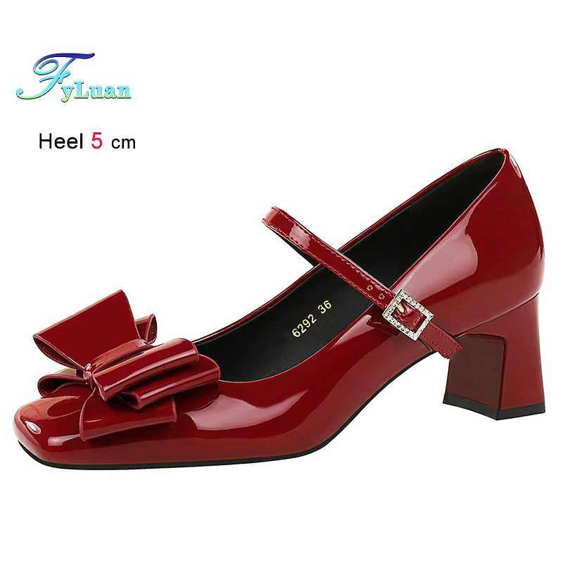 

Черные женские туфли на каблуке с узлом-бабочкой, 5 см, женские туфли-лодочки из искусственной кожи на грубом каблуке, вечерние туфли на каблуке с неглубоким носком и квадратной головкой