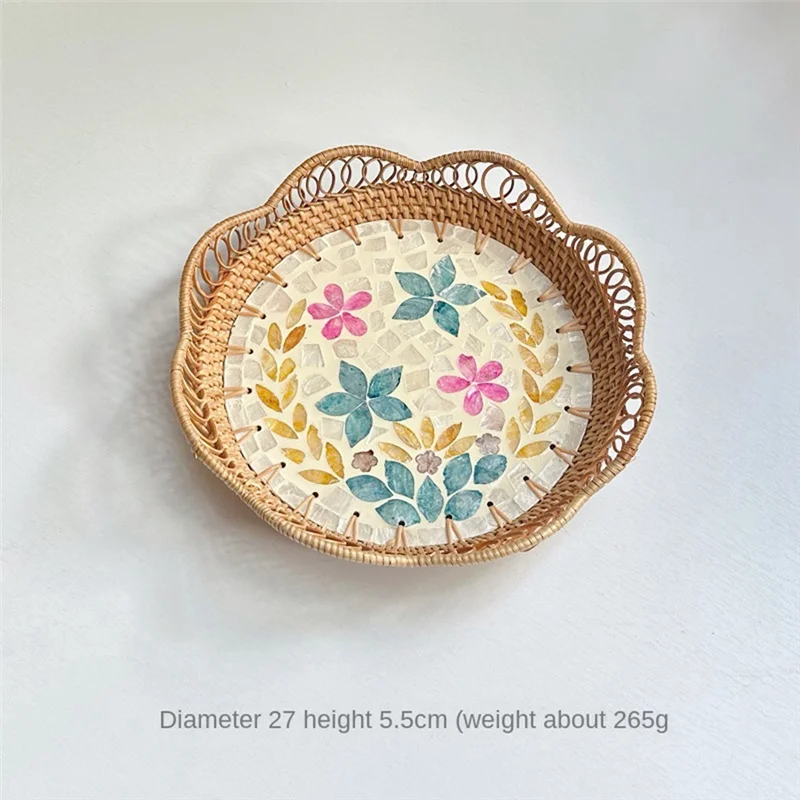 

P4-Hollow Lace Shell Fruit Plate, Round Rattan Fruit Plate And Shell Tray, D Durable Diameter 27Cm, Height 5.5Cm