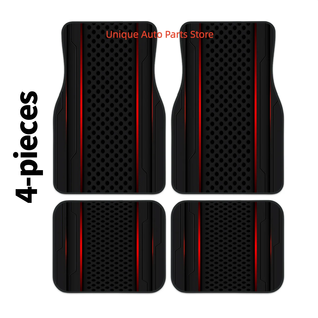 

A 2D, Four-Piece Set of Black Printed Car Mats with Holes, Suitable for Front And Rear Carpets, Automotive Interior Additions fo