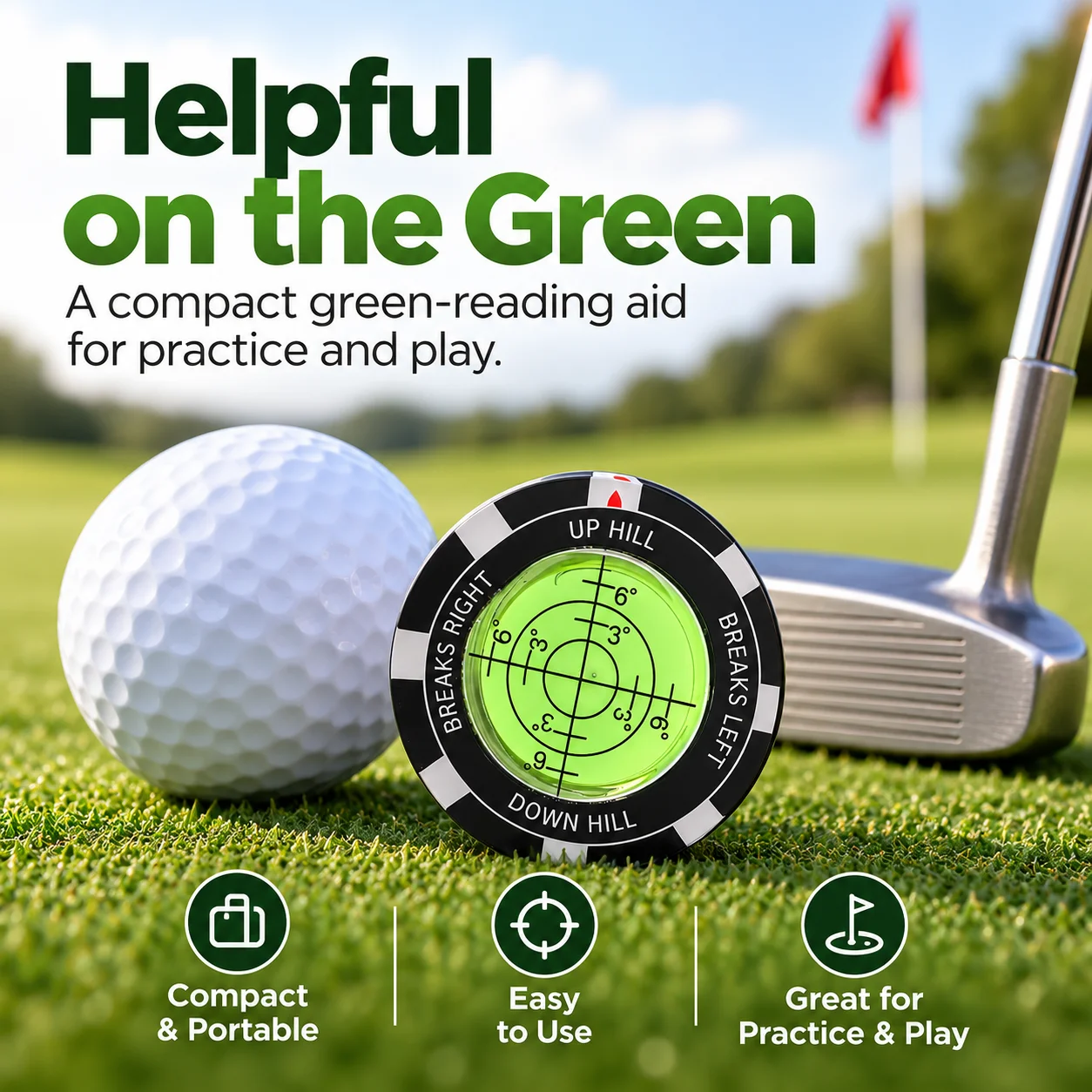 Golf Ball Marker with Level Bubble Round Green Reader High Precision Putting Aid Golf Slope Reader for Golf Putting Training 1PC